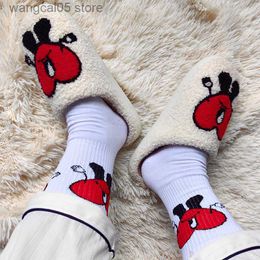 Slippers Winter Bad Bunny Love Pattern Women Slippers House Couples Men Fluffy Slides Cartoon Embroidery Warm Indoor Ladies Cotton Shoes T230712