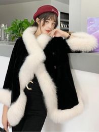 Women's Fur Black Cape Coat Women Autumn Winter Warm Coats Luxurious Imitation Mink Velvet Thicken Cloak Overcoat Shawl 2023