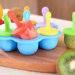 Ice Cream Tools 7 Cavities Silicone Baby Food Container Popsicle Moulds With Colourful Sticks DIY Bar Frozen Dessert Jelly Maker 230711