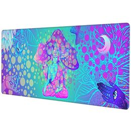 Psychedelic Rainbow MushroomMouse Pad XL Extended Mousepad Desk Pad Nonslip Rubber Mice Mat Stitched Edges Playmat 31.5x11.8Inch