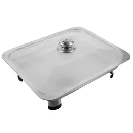 Dinnerware Sets Outdoor Griddle With Lid Buffet Stove Four-leg Tray Stainless-steel Pan Metal Plate Canteen Foods Holder Kitchen Rectangular