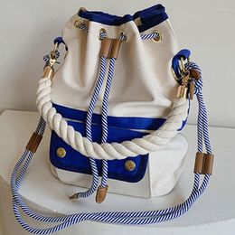 Evening Bags Women Bag Fashion Shoulder Japanes Style Drawstring Bucket Canvas Lady Handbag Messenger Causal 2023 Pack Retro