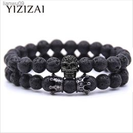 YIZIZAI Skull Crown Couple Bracelet Beads Bracelets For Women Jewellery Men Pulseira Masculina Feminina 2018 Men's Erkek Bileklik L230704