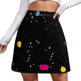 Skirts 80S Paint Splash Skirt Graffiti Colorful Print Streetwear Casual Women Modern Mini Skort Clothes Birthday Gift