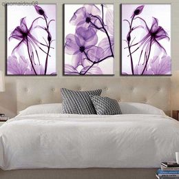 3 Panel Purple Flower Modern Pictures Home Decor Posters Wall Art Prints HD Canvas Oil Paintings Living Room Bedroom Decoration L230704