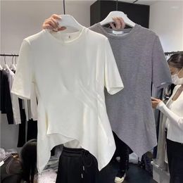 Women's T Shirts Short Sleeve T-shirts Women Cotton Irregular Folds Solid Females Summer All-match Design Harajuku Tops Mujer Ropa College