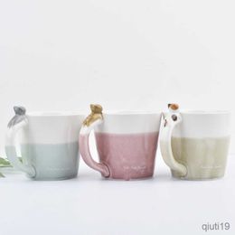 Mugs Three-dimensional Cat Ceramic Cup Pink Cat Coffee Cup Drinking Water Cute Creative Mug R230712