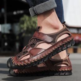 Sandals Men Brand Genuine Leather Summer Casual Flat Roman Beach Footwear Male Sneakers Low Wedges Shoes Big Size 3848 230711