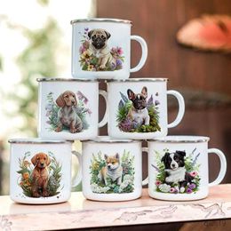 Mugs Dachshund Bulldog Border Colliegolden Retriever Printed Enamel Mug Creative Coffee Cup Camping Handle Mug Gifts for Dog Lovers R230712