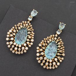 Dangle Earrings Luxury Firework For Women Cubic Zirconia Red Light Blue Party Jewellery Gift Wife