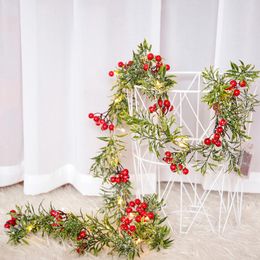 Christmas Decorations Red Fruit LED Light String Fairy Warm White Lighting Home Outdoor Decor Lamp Strings With Pine NeedleChristmas Decorat