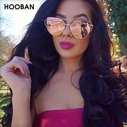 HOOBAN Classic Cat Eye Sunglasses Women Fashion Metal Big Cateye Sun Glasses For Ladies Vintage Mirror Shades Oculos UV400