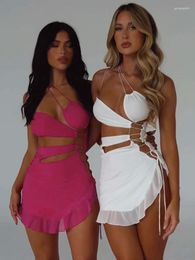 Casual Dresses Women Robe Summer One Shoulder Strap Backless Club Party Dress Vestidos Hollow Out Strapless Ruffle Sexy Mini
