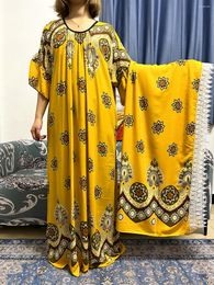 Ethnic Clothing Abayas For Women 2023 Muslim Fashion Floral Print Femme Robe Musulmane Islam African Dress Caftan Marocain With Large Scarf