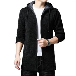 Men's Trench Coats Autumn And Winter Korean Style Men Solid Cardigan Sweater Casual Fashion Hooded Windbreaker Mid-length Male