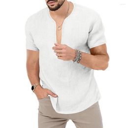 Men's Casual Shirts Slim Fit T-shirt Men Cotton Linen Shirt Stylish Beachwear V-neck Tee For Summer Pullover Top