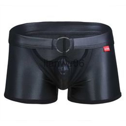 Underpants Men Lingerie Patent Leather Boxer Shorts Underwear Underpants with ORing Sexy Male Boxer Underwear Men Boxer J230713