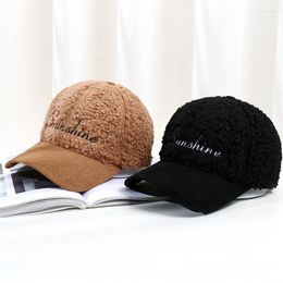 Ball Caps Winter Girl Women Casual Lamb Wool Patchwork Baseball Cap Outdoor Thick Warm Letter Sports Hat