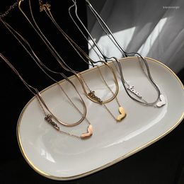 Chains Double-layer Love Fashion Neckchain Sliver Gold Colour Clavicle Necklace Women Trendy Luxury Personality Jewellery