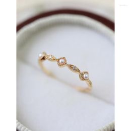 Cluster Rings Mini Zircon Small Pearl Charm Ring Female 925 Sterling Silver Plated 14K Gold Simple Vintage Retro Fashion Jewelry Lady Gifts