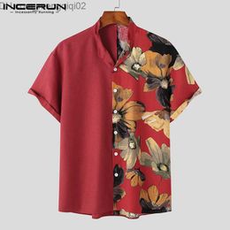 Men's Casual Shirts INCERUN Tops 2023 New Korean Men's Vintage Solid Patch Work Ink Print Shirt Casual Men's Short Sleeve Shirt S-5XL Z230713