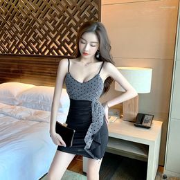 Casual Dresses #3149 Summer Mini Dress Women V-nec Camisole Female Backless Tight Short Party Ladies V-neck Ruffles Polka Dot Print