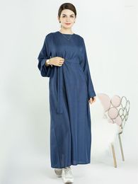 Ethnic Clothing Ramadan Eid Djellaba Muslim Dress Dubai Fashion Inside Abaya Was Thin Full Length Robes Islam Robe With Belt WY1329