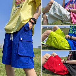 Men's Shorts Summer Thin Men Fashion Pocket Cargo Streetwear Loose Ice Silk Mens Beach Plus Size M-5XL