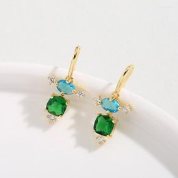 Hoop Earrings Green Zircon For Women 18K Gold Plated Blue Cz Jewellery Arrival 2023