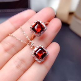 Necklace Earrings Set MOONROCY Red Crystal CZ Ring And Wedding Jewellery Geometry Rose Gold Colour Trendy For Women Girls Gift Drop