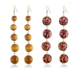 Dangle Earrings Vintage Retro Long Hanging Leopard Wood Beads Pendant Tassel Ethnic Drop For Women Street Jewellery