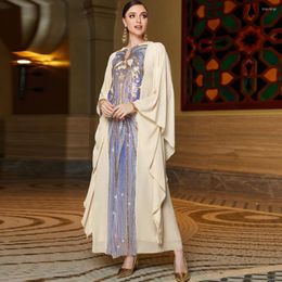 Ethnic Clothing Luxury Sequins Evening Dresses For Women Dubai Turkey Party Dress Farasha Sleeve Abaya Muslim Islamic Jalabiya Eid Ramadan