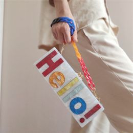 Evening Bags Pearl White With Colorful Name Letter Hello Women Female Evening Party Travel Wedding Acrylic Box Clutches Shoulder Flap Purse 230712