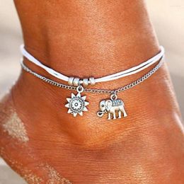 Anklets Vintage Bohemian Alloy Animal Foot Jewellery For Women Boho Star Elephant Dolphin Pendent Double Layer Beach Anklet