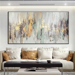Pinturas pintadas à mão pintura a óleo moderna abstrata folha de ouro sonhadora sombreamento lona pôster cor de casa decoração sala de estar arte da parede