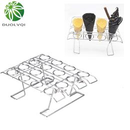 Ice Cream Tools Stainless Steel Cone Display Rack Stand Diy Holders Baking Cake Cupcake Cooling Tray Holder 230712