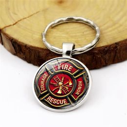 WG 1pc Firefighter Logo Time Gem&stone keyChain Keyring Pendant Metal Keyring Accessories Creative Gift For Men Jewellry243D