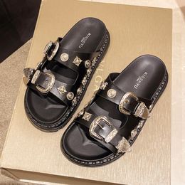 Slippers Summer punk rock women's slider rivet platform leather mule creative metal accessories slider women's casual sandals shoe slider 230713