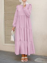 Ethnic Clothing S-5xl Plus Size Muslim Dress Abaya Ruffles Sleeves Pleated Robe Gown Caftan O-neck Long Women's Large Kaftan Islamic