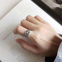 Cluster Rings 925 Sterling Silver Jewellery Retro Buckle Shape Engagement Promise Ring Women Girl Creative Open Vintage Belt Resizable