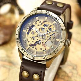 Wristwatches Luxury Mechanical Skeleton Watch Leather Men Wristwatch Self-Winding Automatic Classic Business Watches Relogio