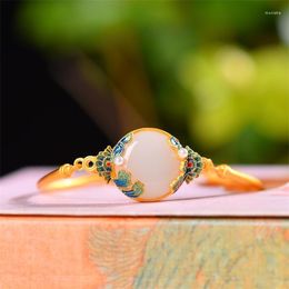 Bangle S925 Sterling Silver National Fashion Cloisonne Auspicious Cloud Bracelet Female Enamel Colour Craft Inlaid