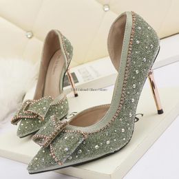 Dress Shoes Elegant Women's Pump Crystal Sallow High Heels Slim High Heels Water Diamond Bow Tie Women's Party Shoes Bridal Wedding Shoes Sexy 230713