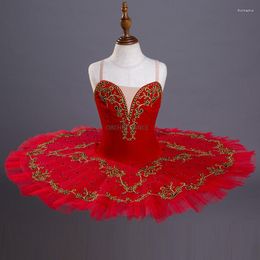 Stage Wear High Quality Kids Girls Red Velvet Ballet Dresses Child Dance Performance Tutu Costumes