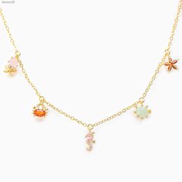 Ins Hot Sale Multicolor Crystal Ocean Animal Charm Pendantnecklaces for Women Delicate Starfish Chain Choker Necklaces L230704