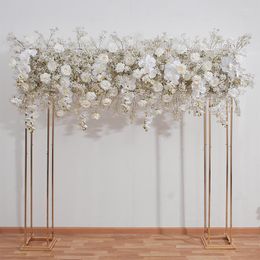 Decorative Flowers 2/1.6/1.4M Luxury White Babybreath Rose Artificial Flower Row Wedding Backdrop Arch Decor Gypsophila Floral Party Event