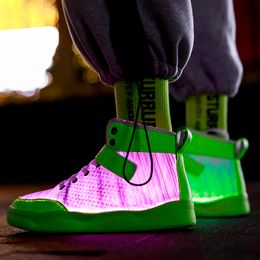 Boots UncleJerry Fibre Optic Shoes big boys girls and adult USB Rechargeable Glowing Sneakers Party Shoes Cool Street Shoes 230712