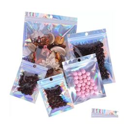 Packing Bags 100Pcs Lot Resealable Plastic Retail Packaging Holographic Aluminium Foil Pouch Smell Proof Bag For Food Storage Drop De Dhtqa