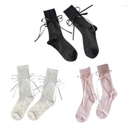Women Socks Bows Tie Stocking Ballet Style Short Solid Colour Fashion Hollows Breathable Sock For Summer Wearing