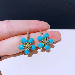 Stud Earrings MIGGA Natural Stone Turquoise Flower For Women Original Designer Party Jewelry